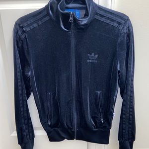Adidas navy blue velvet zip up